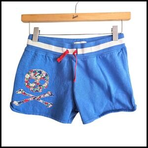Mini Boden‎ Floral Skull Applique Shorts Casual Comfy Blue 11 Years
